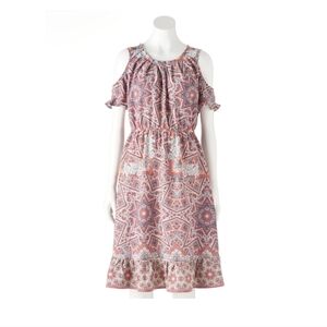 LC Lauren Conrad Pink and White Patterned Midi Dress